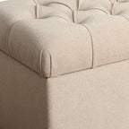 Panca in legno rivestita in tessuto con bottoni trapuntati e vano contenitore a cerniera, crema e marrone - 45,7 A x 101,6 L x 45,7 P cm