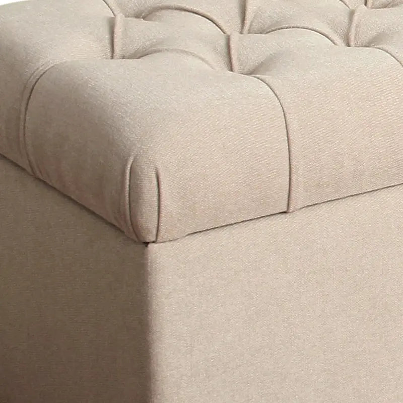 Fabric Upholstered Button Tufted Wooden Bench With Hinged Storage, Cream and Brown - 18 H x 40 W x 18 L Inches