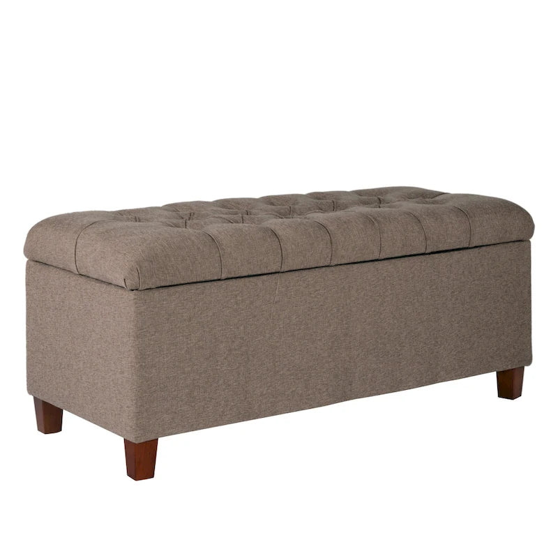 Textured Fabric Upholstered Tufted Wooden Bench With Hinged Storage, 18 H x 40 W x 18 L Inches