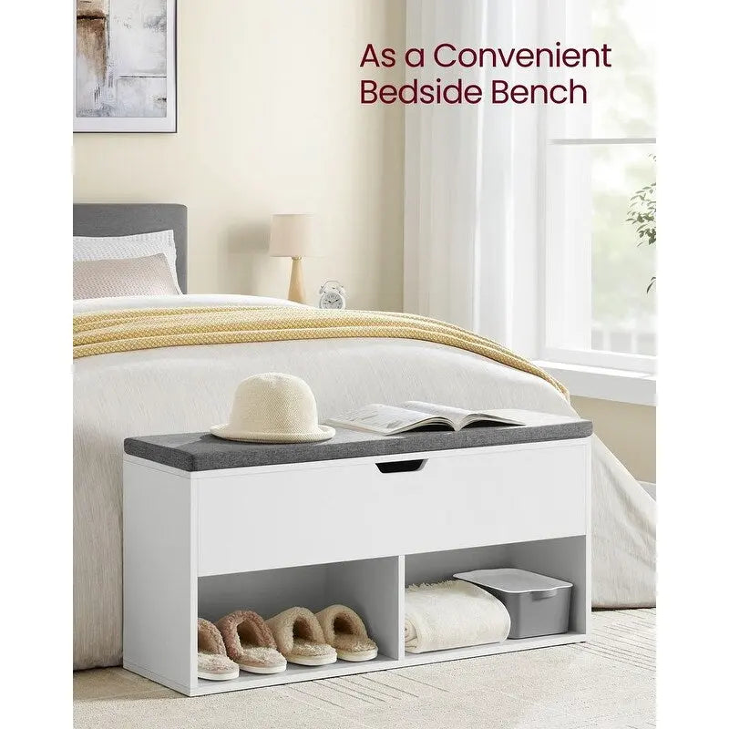 Gray Wood Shoe Storage Entryway Bench with Cushioned Seat - 11.8D x 39.4W x 18.9H