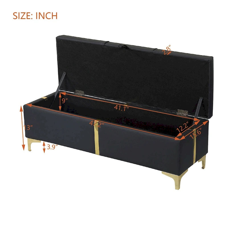 Elegant Upholstered Storage Ottoman,Storage Bench with Metal Legs for Bedroom,Living Room,Fully Assembled Except Legs