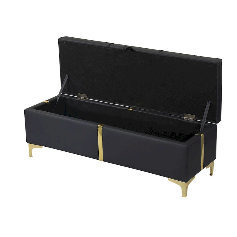 Elegante Pouf Contenitore Imbottito, Panchina Contenitore con Gambe in Metallo per Camera da Letto, Soggiorno, Completamente Assemblato Tranne le Gambe