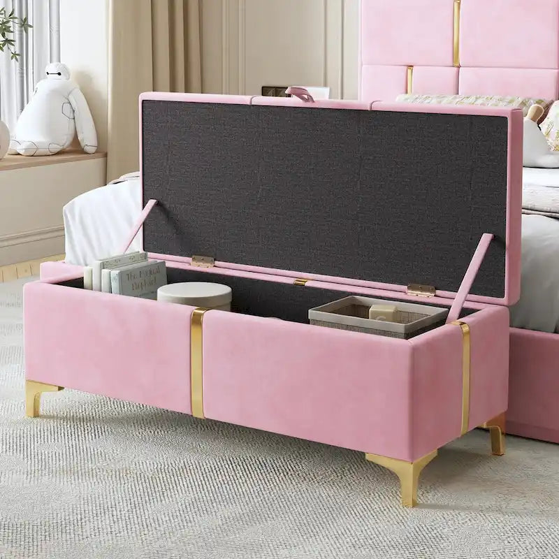 Elegante Pouf Contenitore Imbottito, Panchina Contenitore con Gambe in Metallo per Camera da Letto, Soggiorno, Completamente Assemblato Tranne le Gambe