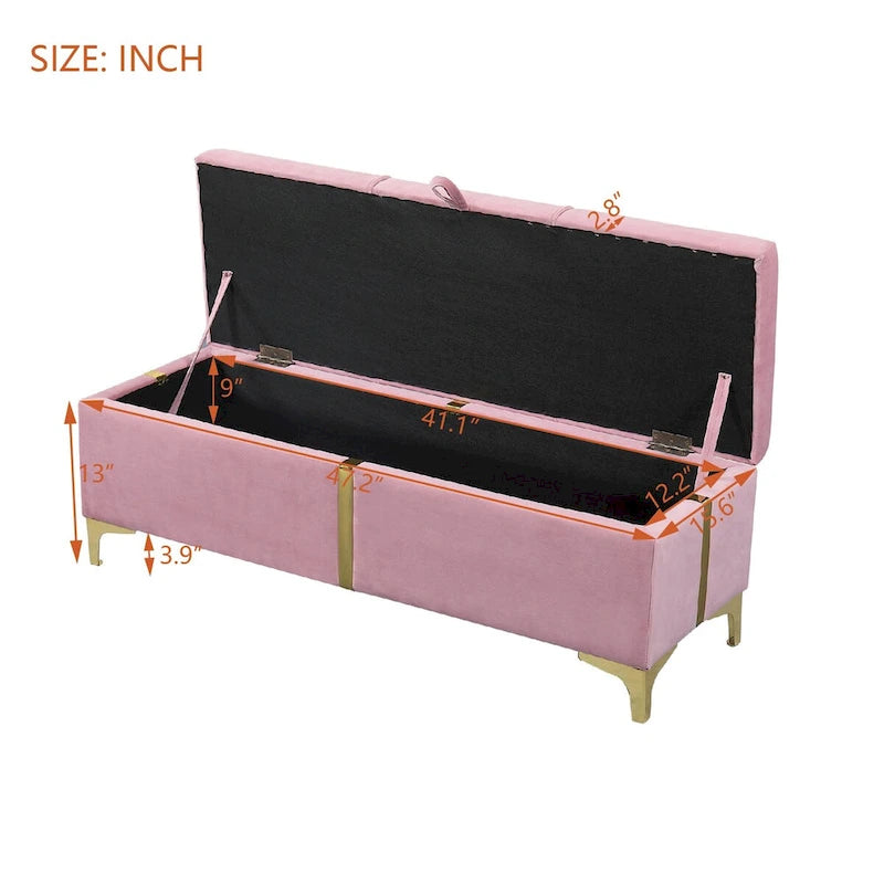 Elegante Pouf Contenitore Imbottito, Panchina Contenitore con Gambe in Metallo per Camera da Letto, Soggiorno, Completamente Assemblato Tranne le Gambe
