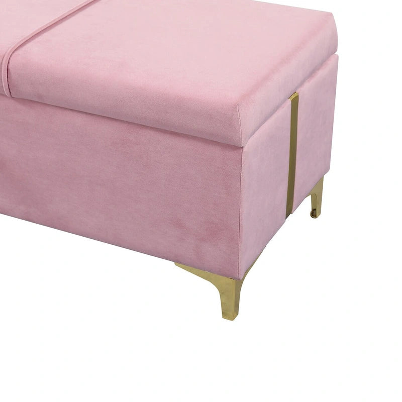 Elegante Pouf Contenitore Imbottito, Panchina Contenitore con Gambe in Metallo per Camera da Letto, Soggiorno, Completamente Assemblato Tranne le Gambe