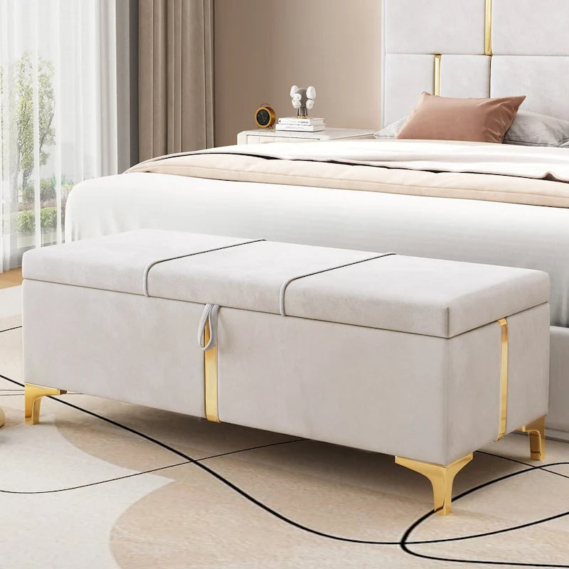 Elegante Pouf Contenitore Imbottito, Panchina Contenitore con Gambe in Metallo per Camera da Letto, Soggiorno, Completamente Assemblato Tranne le Gambe