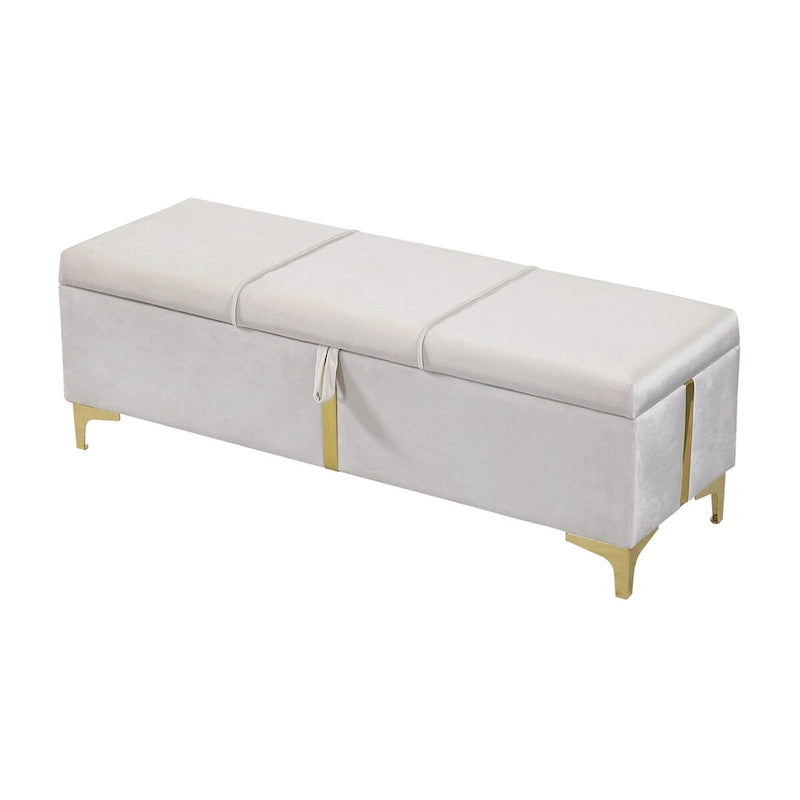 Elegante Pouf Contenitore Imbottito, Panchina Contenitore con Gambe in Metallo per Camera da Letto, Soggiorno, Completamente Assemblato Tranne le Gambe