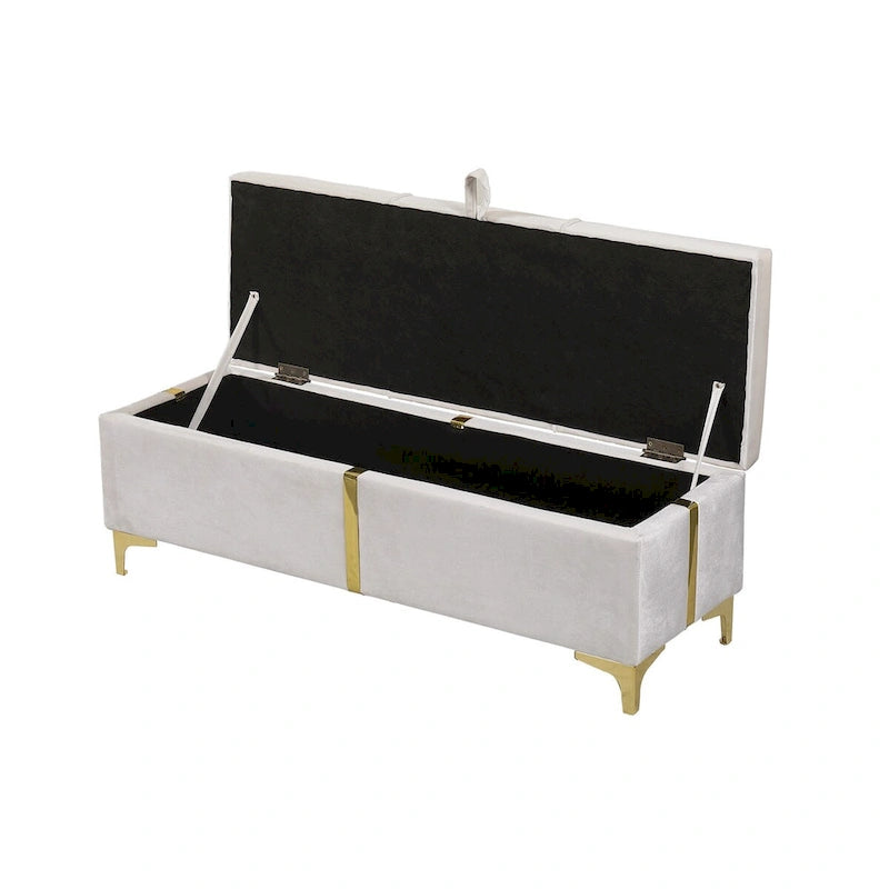 Elegante Pouf Contenitore Imbottito, Panchina Contenitore con Gambe in Metallo per Camera da Letto, Soggiorno, Completamente Assemblato Tranne le Gambe