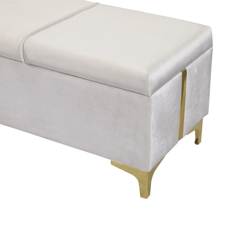 Elegante Pouf Contenitore Imbottito, Panchina Contenitore con Gambe in Metallo per Camera da Letto, Soggiorno, Completamente Assemblato Tranne le Gambe