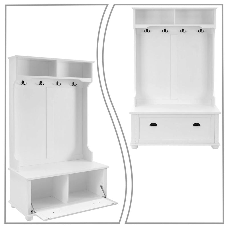 Modern Minimalist Freestanding Wooden Storage Hall Tree with Solid Wood Legs