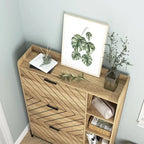 Modern Slim Shoe Cabinet with 3 Flip Drawers & Open Shelves