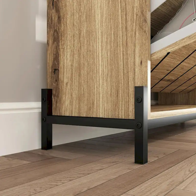 Modern Slim Shoe Cabinet with 3 Flip Drawers & Open Shelves