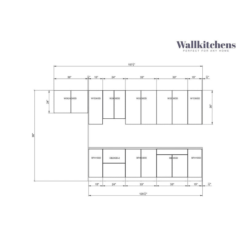 Cucina Collezione Timeless Grigio & Bianco Lucido Larghezza Base 396 cm - 157x24