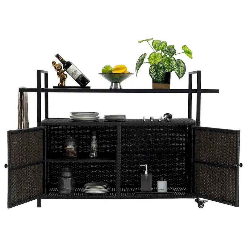 Tengbian mobile tea sailor cart, door storage mobile dining cart, three-level service dining cart, storage cabinet