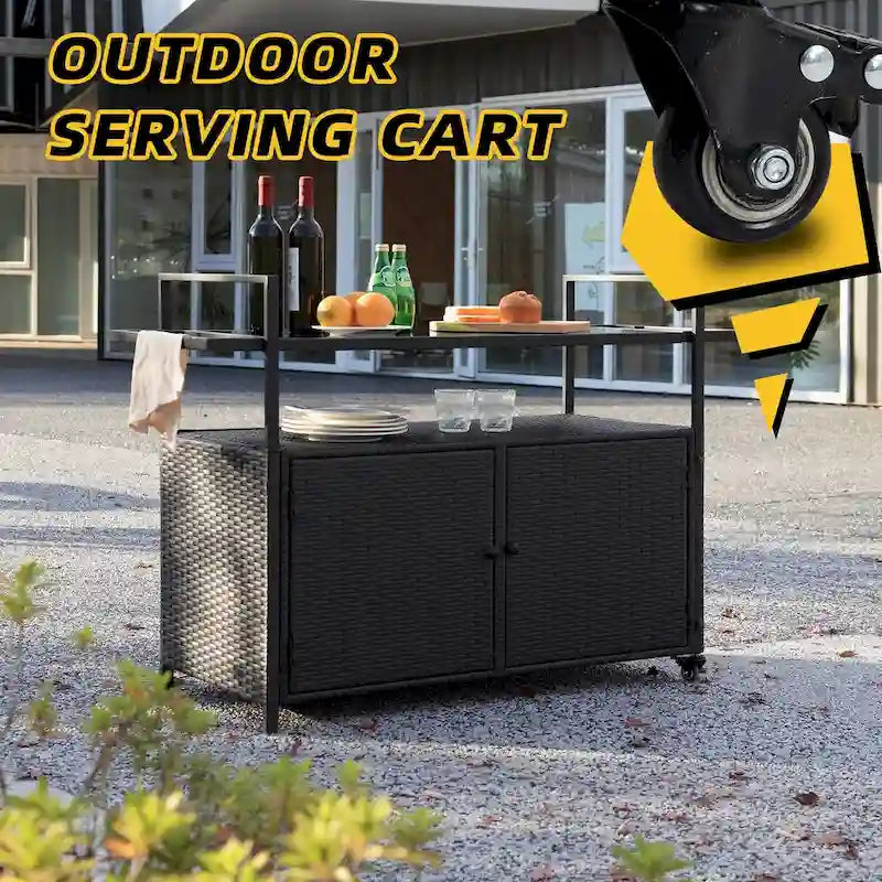 Mobile tea cart, door storage mobile dining cart, three-level service dining cart, storage cabinet