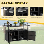 Mobile tea cart, door storage mobile dining cart, three-level service dining cart, storage cabinet
