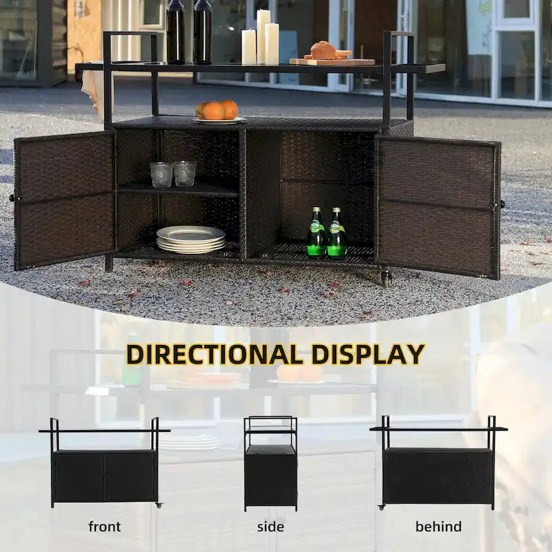 Mobile tea cart, door storage mobile dining cart, three-level service dining cart, storage cabinet