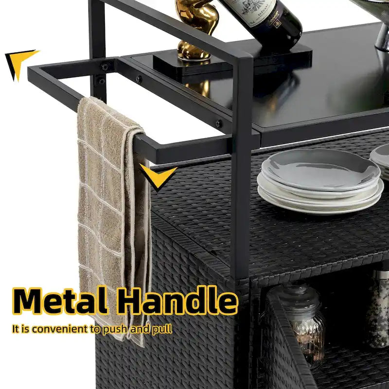 Mobile tea cart, door storage mobile dining cart, three-level service dining cart, storage cabinet