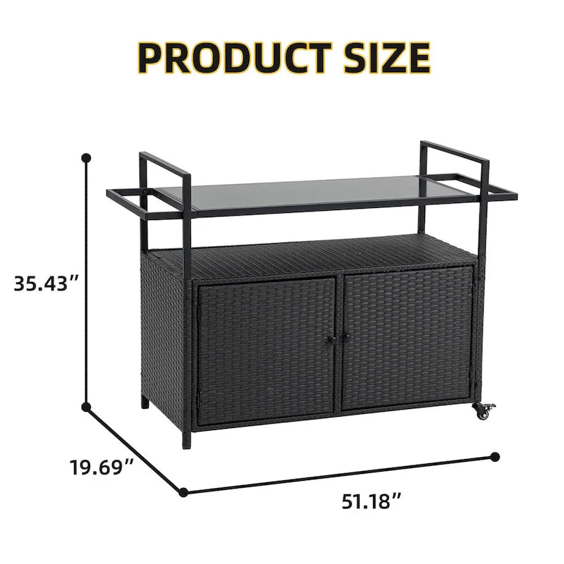 Mobile tea cart, door storage mobile dining cart, three-level service dining cart, storage cabinet