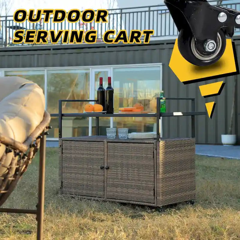 Mobile tea cart, door storage mobile dining cart, three-level service dining cart, storage cabinet