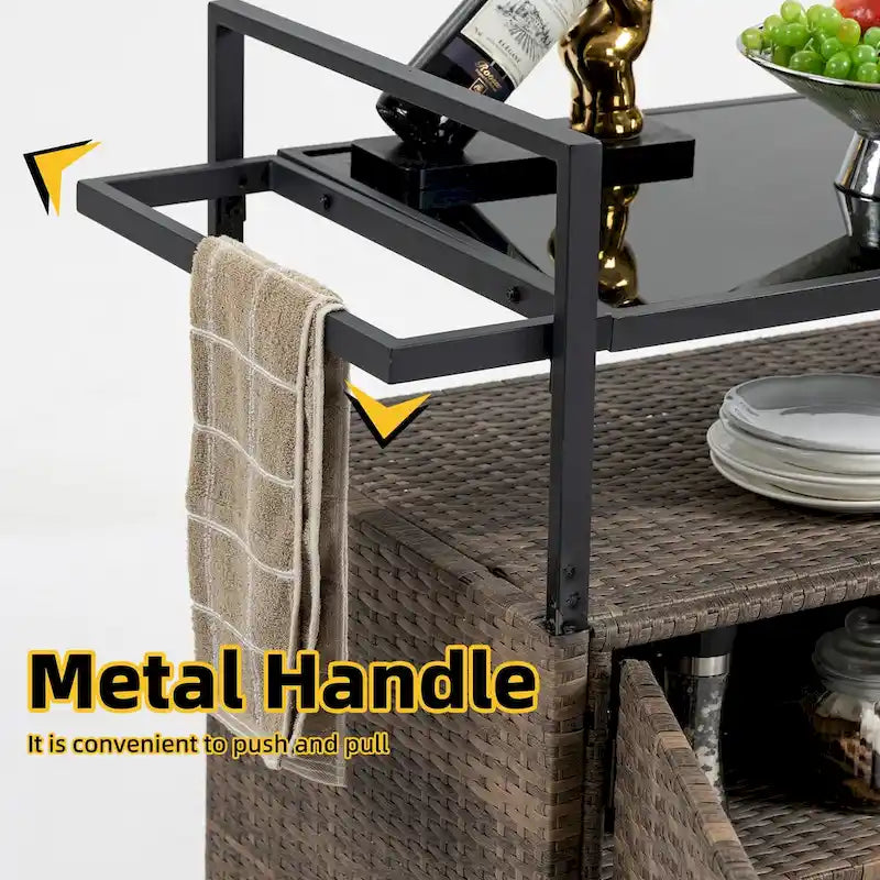 Mobile tea cart, door storage mobile dining cart, three-level service dining cart, storage cabinet