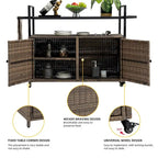 Mobile tea cart, door storage mobile dining cart, three-level service dining cart, storage cabinet