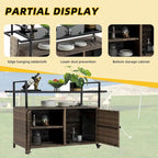 Mobile tea cart, door storage mobile dining cart, three-level service dining cart, storage cabinet