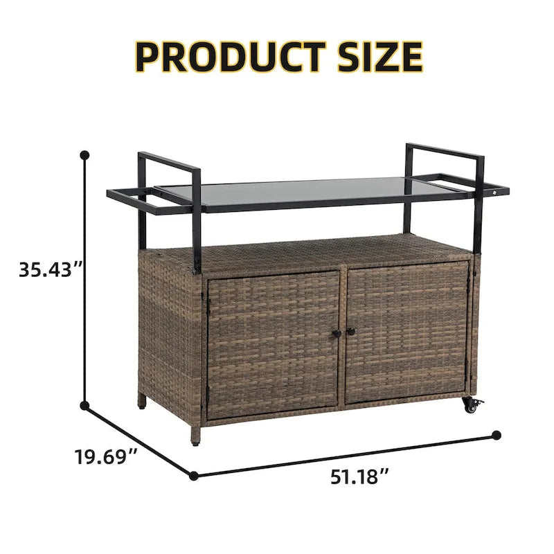 Mobile tea cart, door storage mobile dining cart, three-level service dining cart, storage cabinet