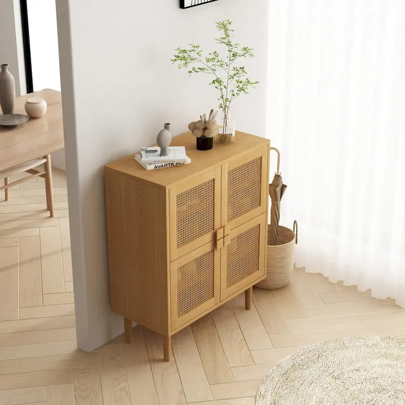 Mobile contenitore in rete di rattan