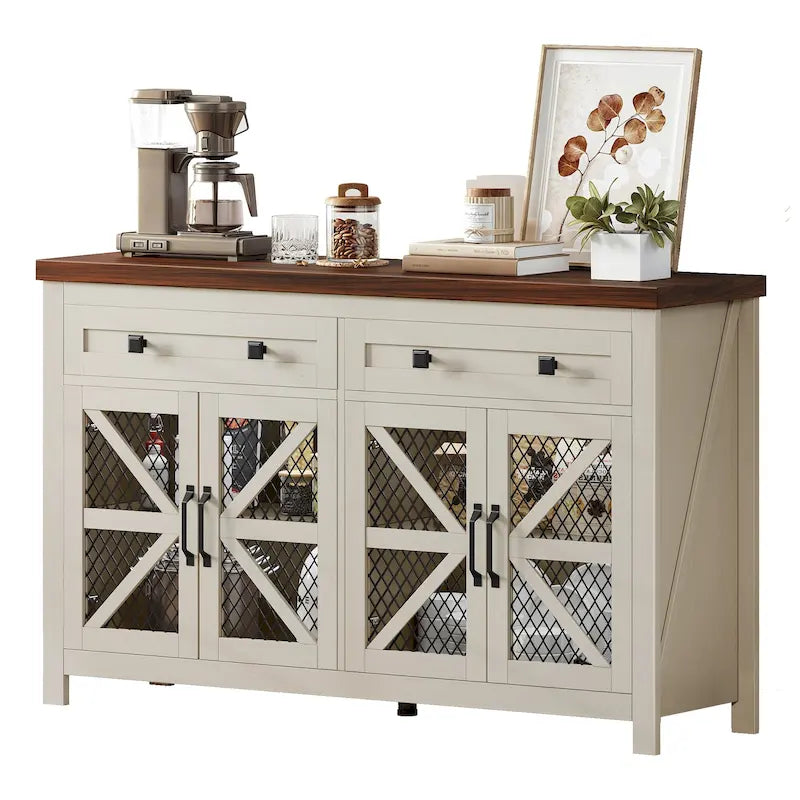 55" Farmhouse Sideboard Buffet Cabinet With Storage, Coffee Bar Cabinet