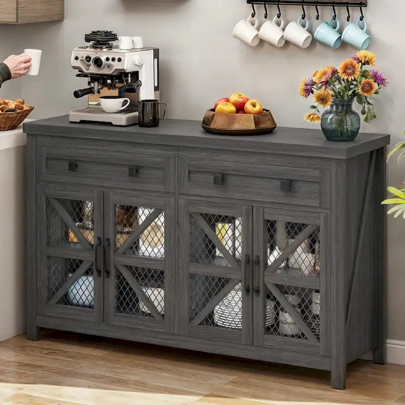 Credenza a buffet da 55 pollici in stile rustico con vano contenitore, mobile bar da caffè