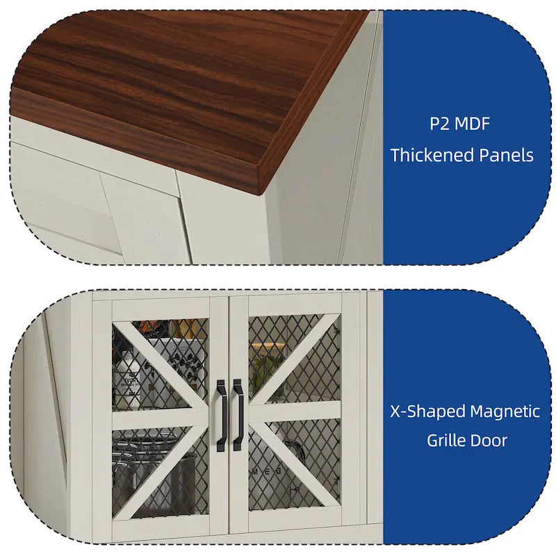 55" Farmhouse Sideboard Buffet Cabinet With Storage, Coffee Bar Cabinet