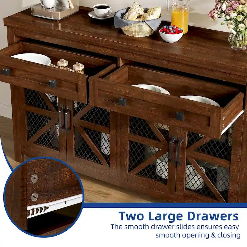 55" Farmhouse Sideboard Buffet Cabinet With Storage, Coffee Bar Cabinet