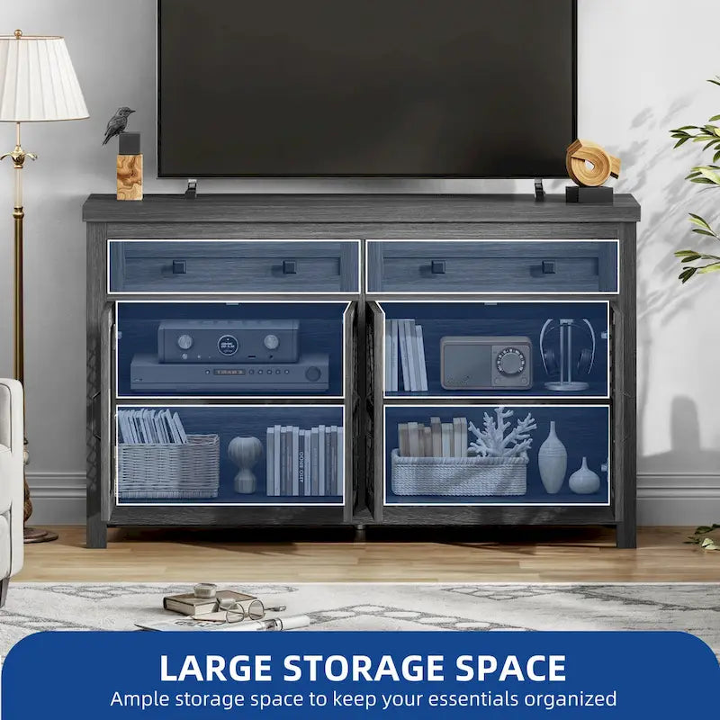 55" Farmhouse Sideboard Buffet Cabinet With Storage, Coffee Bar Cabinet