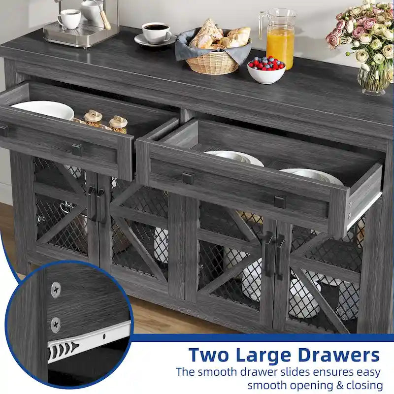55" Farmhouse Sideboard Buffet Cabinet With Storage, Coffee Bar Cabinet