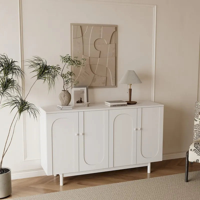 4-Door Intaglio Storage Cabinet with Pine Legs