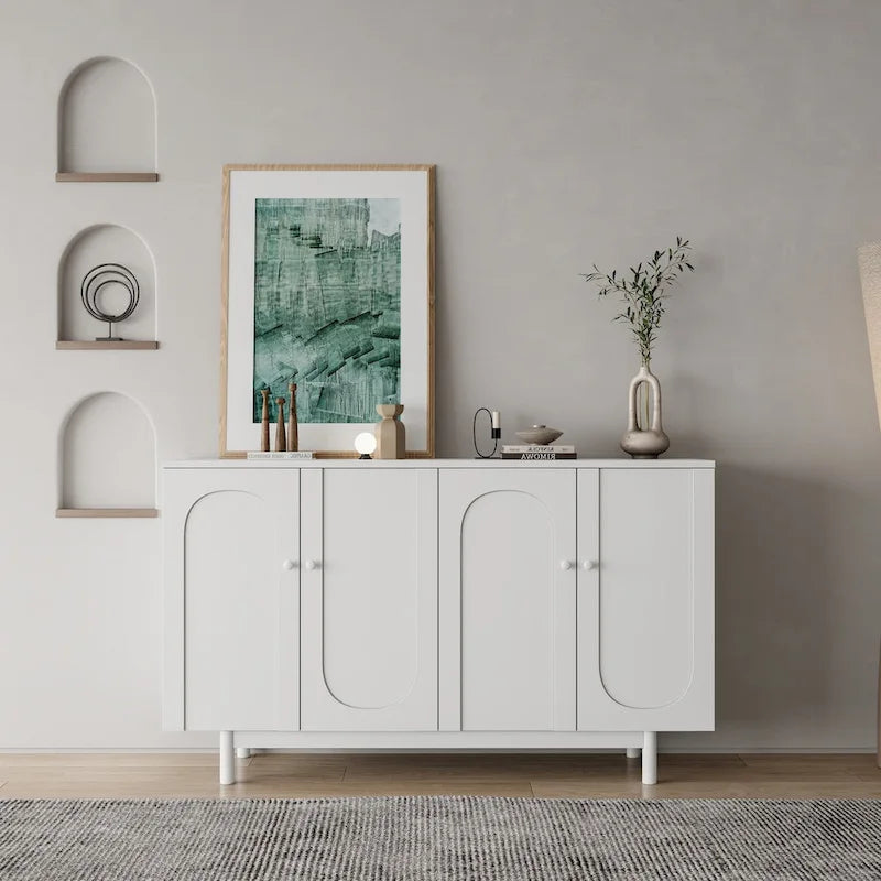 4-Door Intaglio Storage Cabinet with Pine Legs