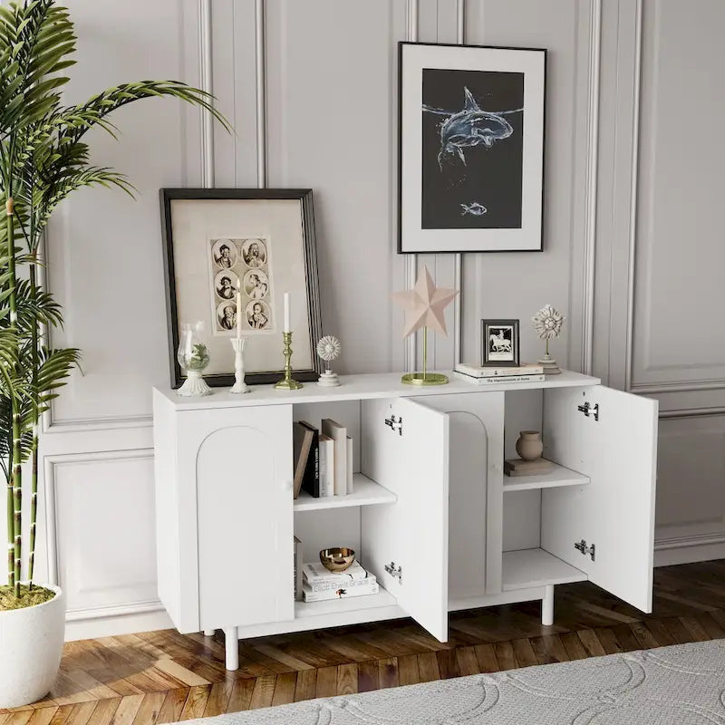 4-Door Intaglio Storage Cabinet with Pine Legs