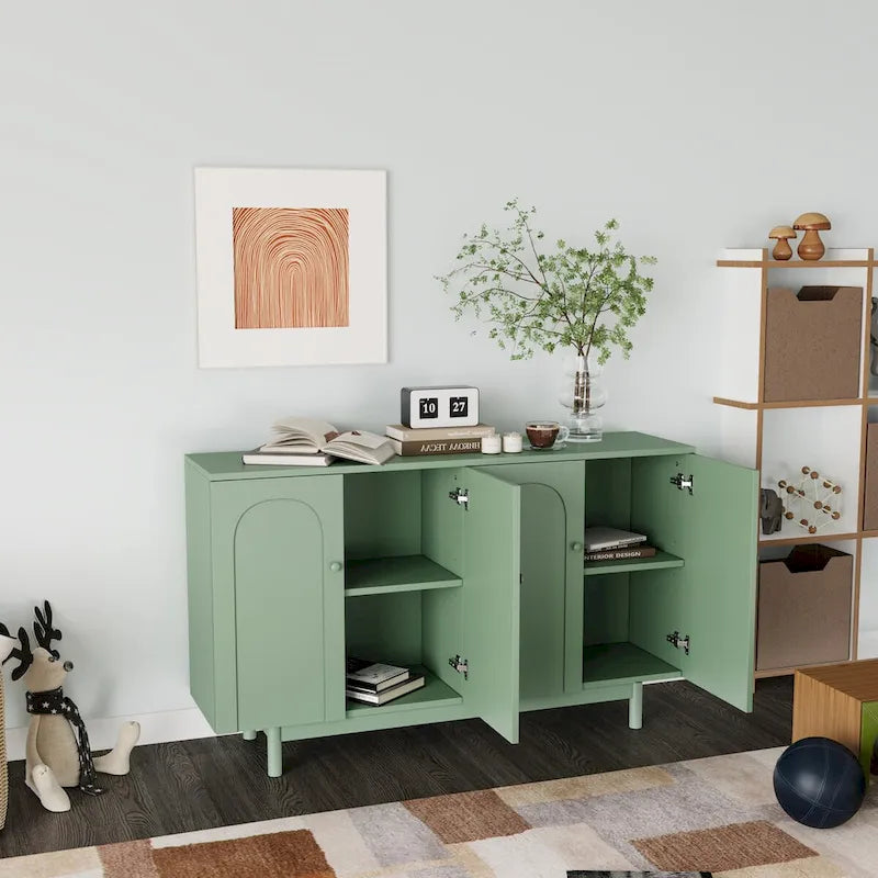 4-Door Intaglio Storage Cabinet with Pine Legs
