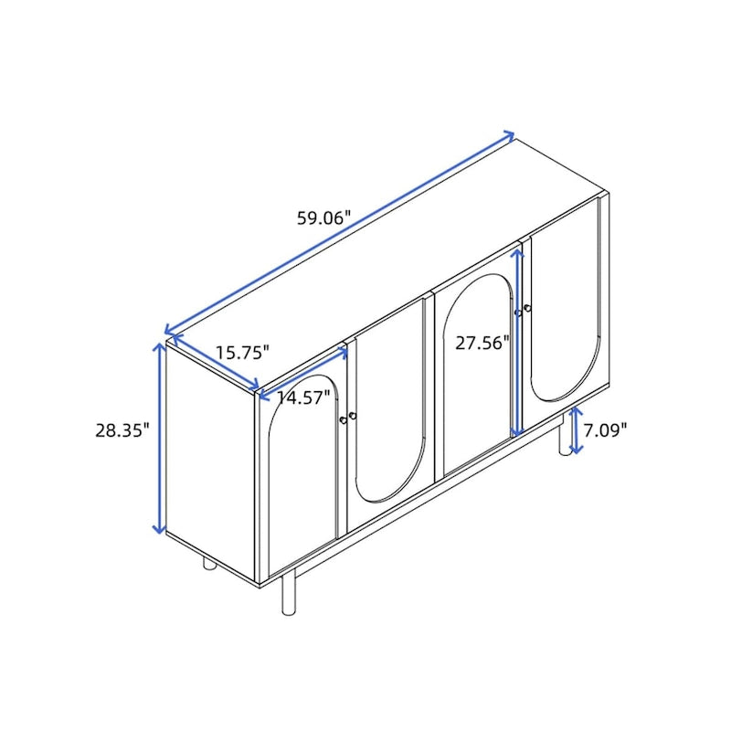 4-Door Intaglio Storage Cabinet with Pine Legs