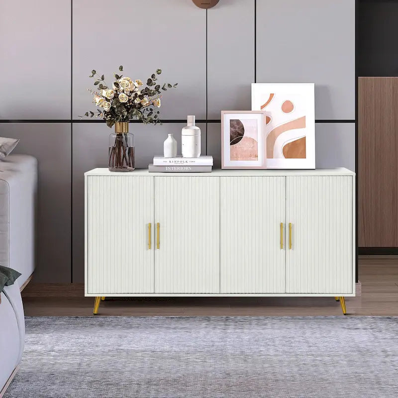 Wood TV Stand with Storage Cabinet and Adjustable Shelves