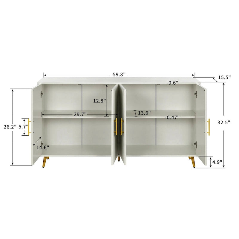 Wood TV Stand with Storage Cabinet and Adjustable Shelves