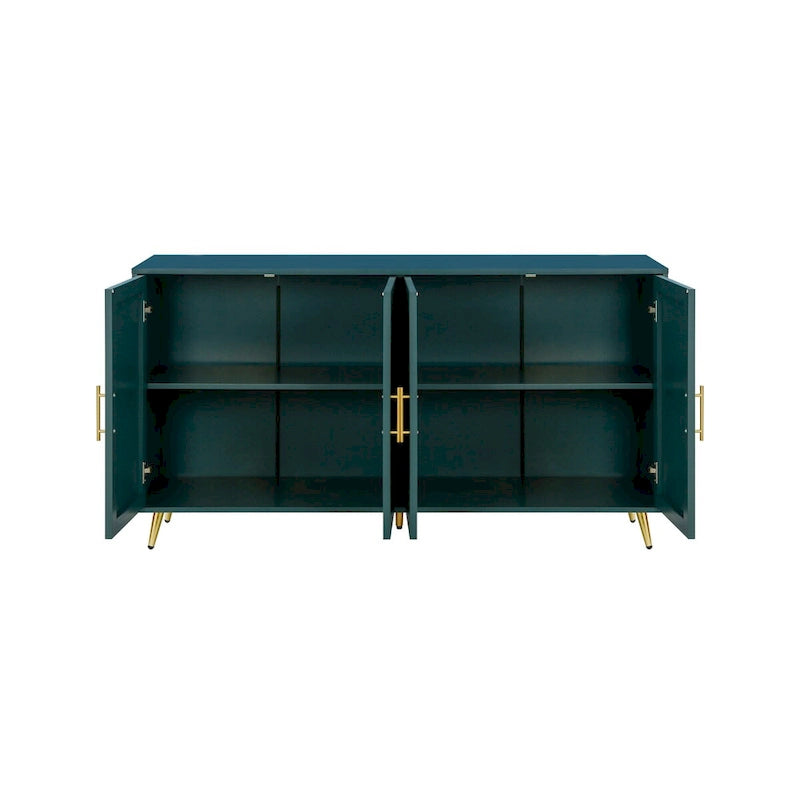 Wood TV Stand with Storage Cabinet and Adjustable Shelves