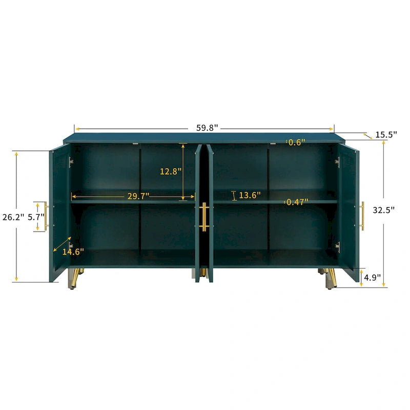 Wood TV Stand with Storage Cabinet and Adjustable Shelves