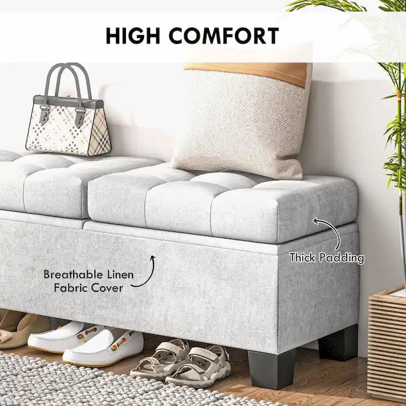 Panca pouf contenitore rivestita con cerniere di sicurezza