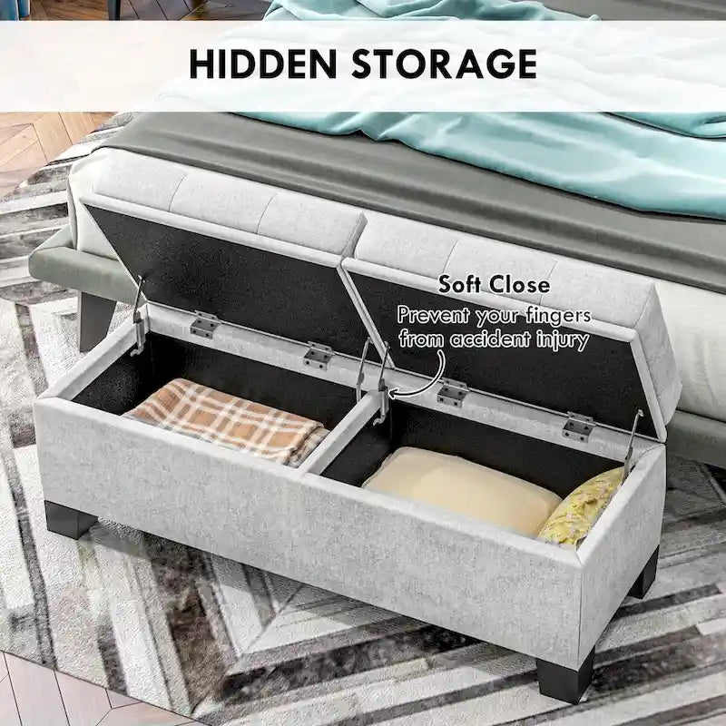 Panca pouf contenitore rivestita con cerniere di sicurezza