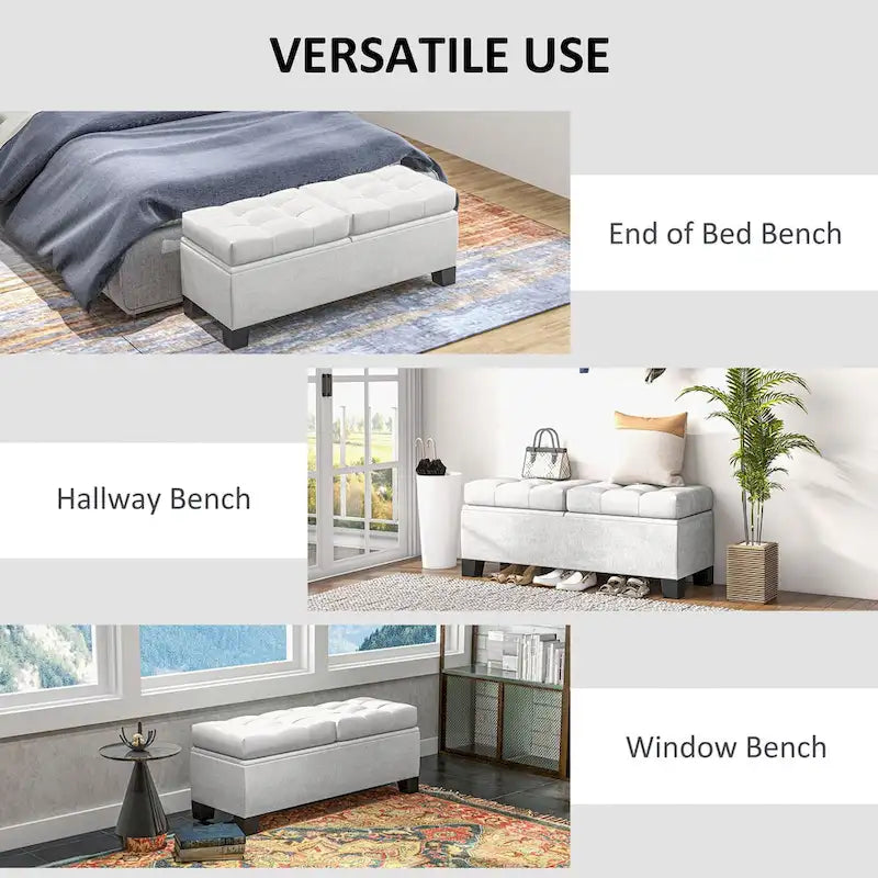 Panca pouf contenitore rivestita con cerniere di sicurezza
