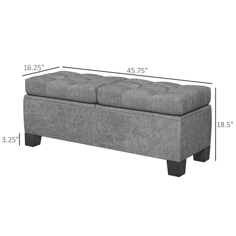 Panca pouf contenitore rivestita con cerniere di sicurezza
