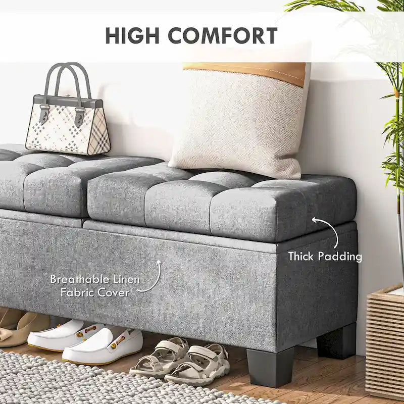 Panca pouf contenitore rivestita con cerniere di sicurezza