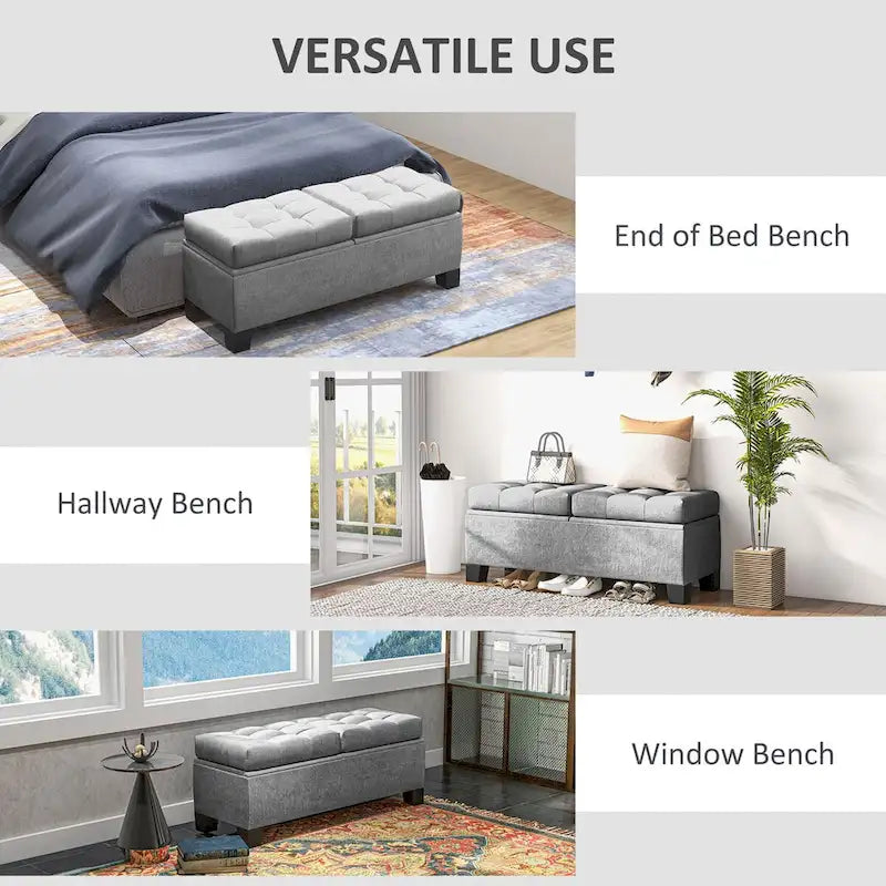 Panca pouf contenitore rivestita con cerniere di sicurezza